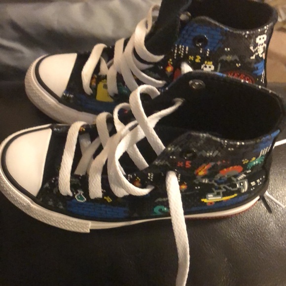 Super cute child chucks…..worn once. Video game theme - Picture 2 of 6